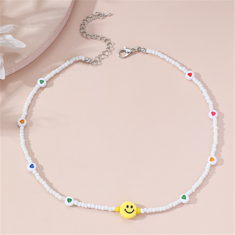 Fashion Womens Handwoven Contrast Color Smiley Bead Necklacepicture2