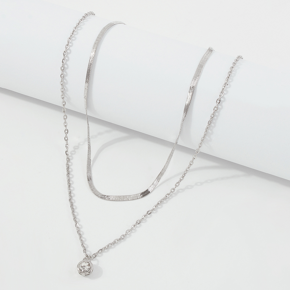 simple diamond double layered alloy necklacepicture7