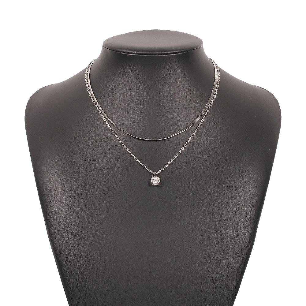 simple diamond double layered alloy necklacepicture10