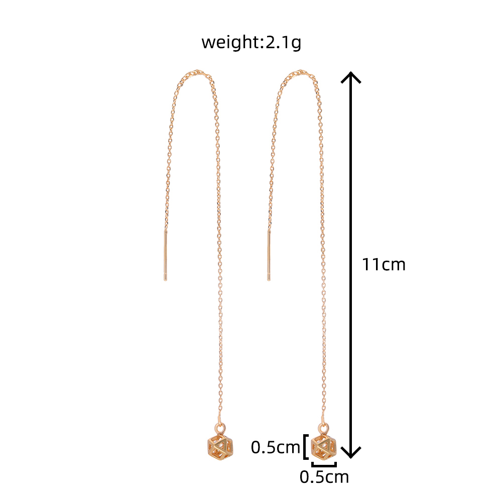 A pair of new hollow cage copper zircon pendant tassel pierced ear line earringspicture2