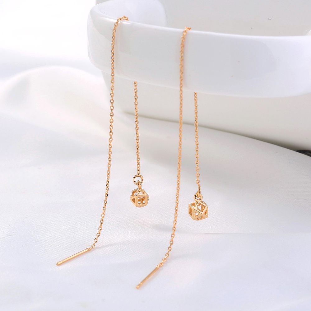 A pair of new hollow cage copper zircon pendant tassel pierced ear line earringspicture3