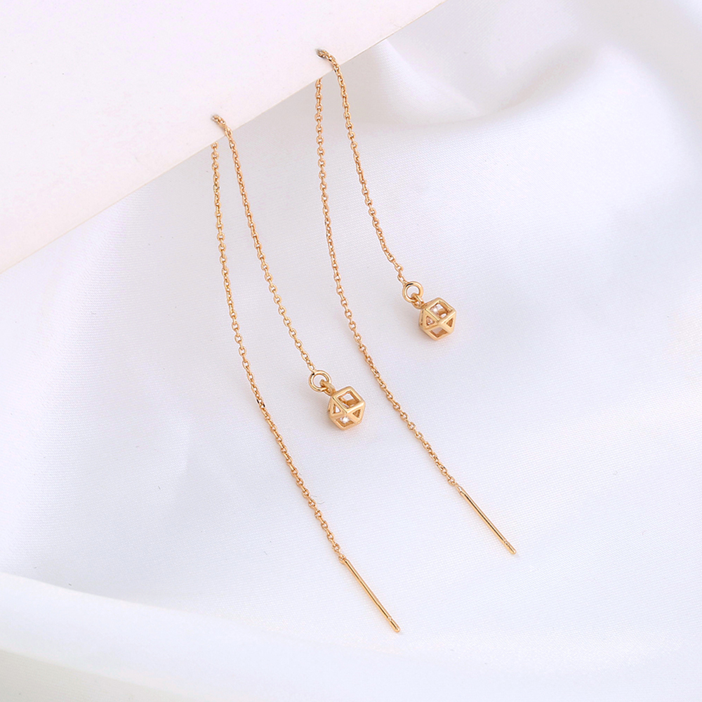 A pair of new hollow cage copper zircon pendant tassel pierced ear line earringspicture6