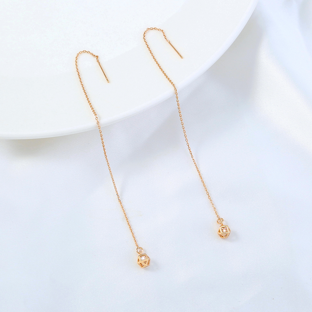 A pair of new hollow cage copper zircon pendant tassel pierced ear line earringspicture7