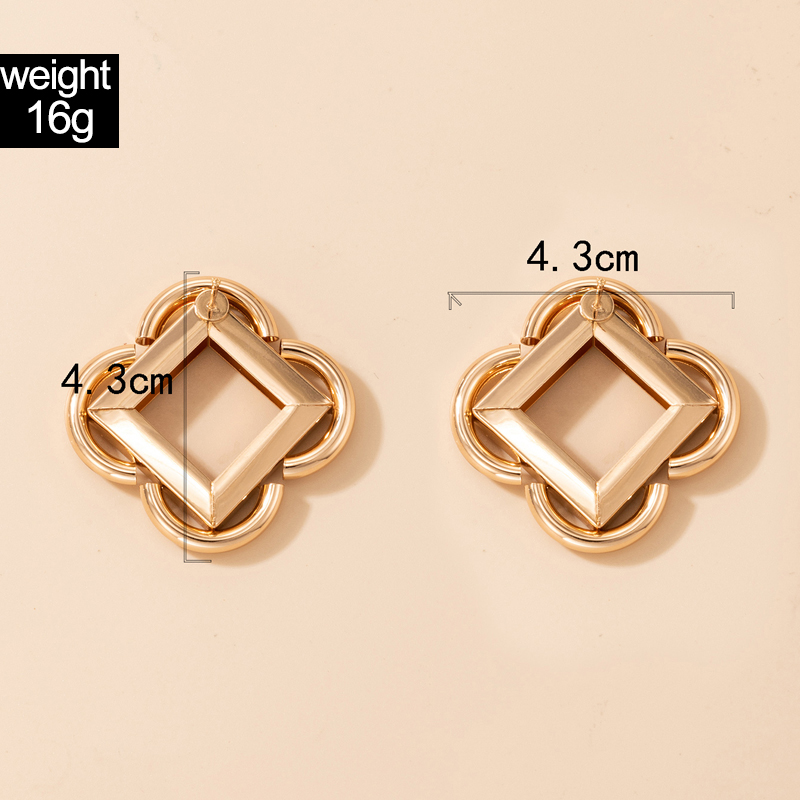 simple geometric diamond lace winding square flower stud earrings