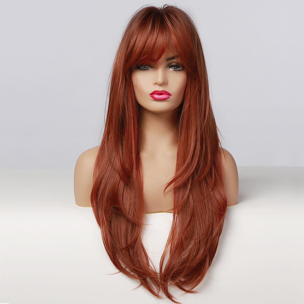fashion chemical fiber models partial bangs Scottish gradient orange long wigspicture7