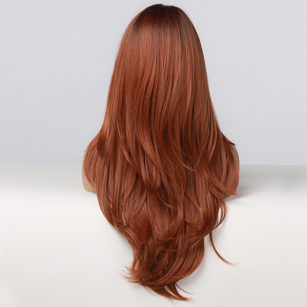 fashion chemical fiber models partial bangs Scottish gradient orange long wigspicture6