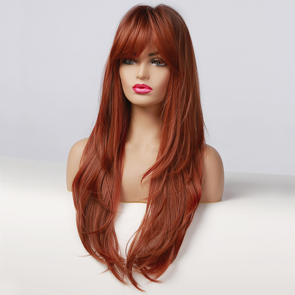 fashion chemical fiber models partial bangs Scottish gradient orange long wigspicture4