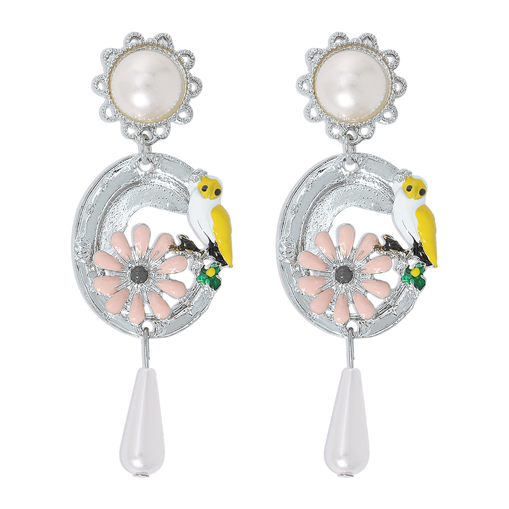 fashion geometric flower and bird imitation pearl alloy earringspicture1