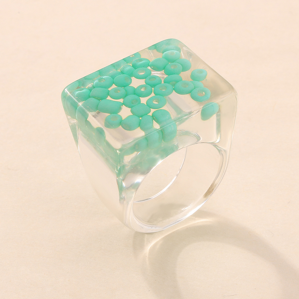 Fashion creative exaggerated transparent inlaid beads square geometric ring