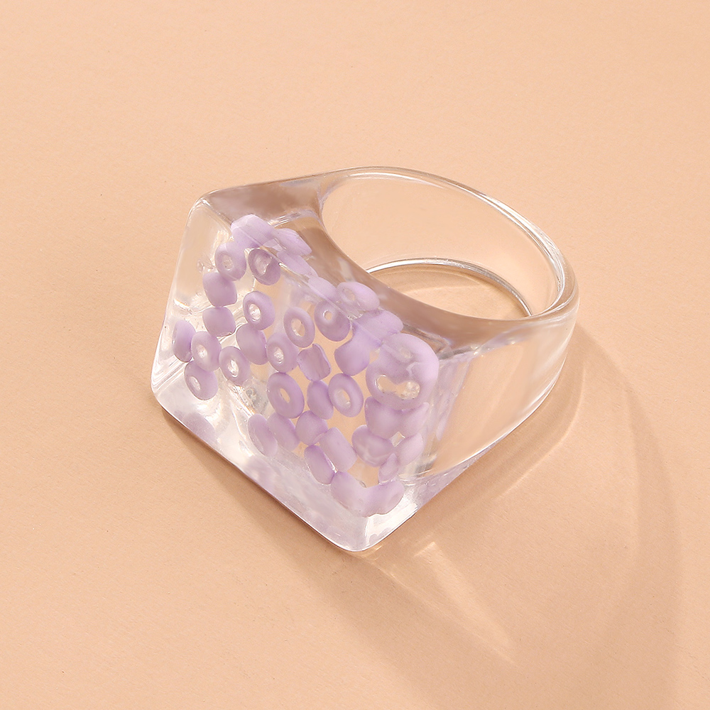 Fashion creative exaggerated transparent inlaid beads square geometric ring