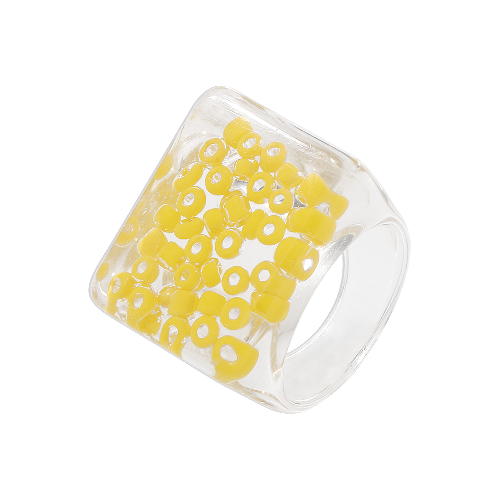 Fashion creative exaggerated transparent inlaid beads square geometric ring