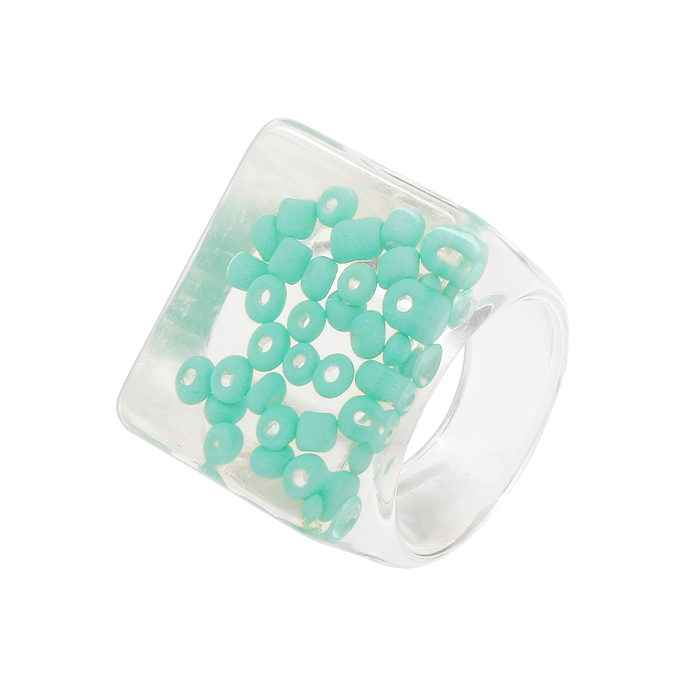 Fashion creative exaggerated transparent inlaid beads square geometric ring