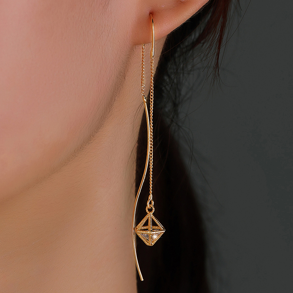 Fashion Copper Jewelry Piercing Cage Zircon Pendant Tassel Earringspicture6
