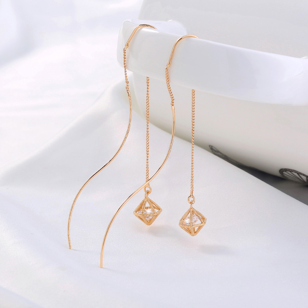 Fashion Copper Jewelry Piercing Cage Zircon Pendant Tassel Earringspicture5