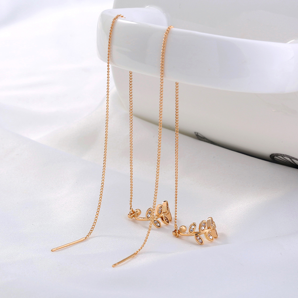 Pair of new fashion copper microinlaid zircon branch pendant tassel pierced earringspicture7