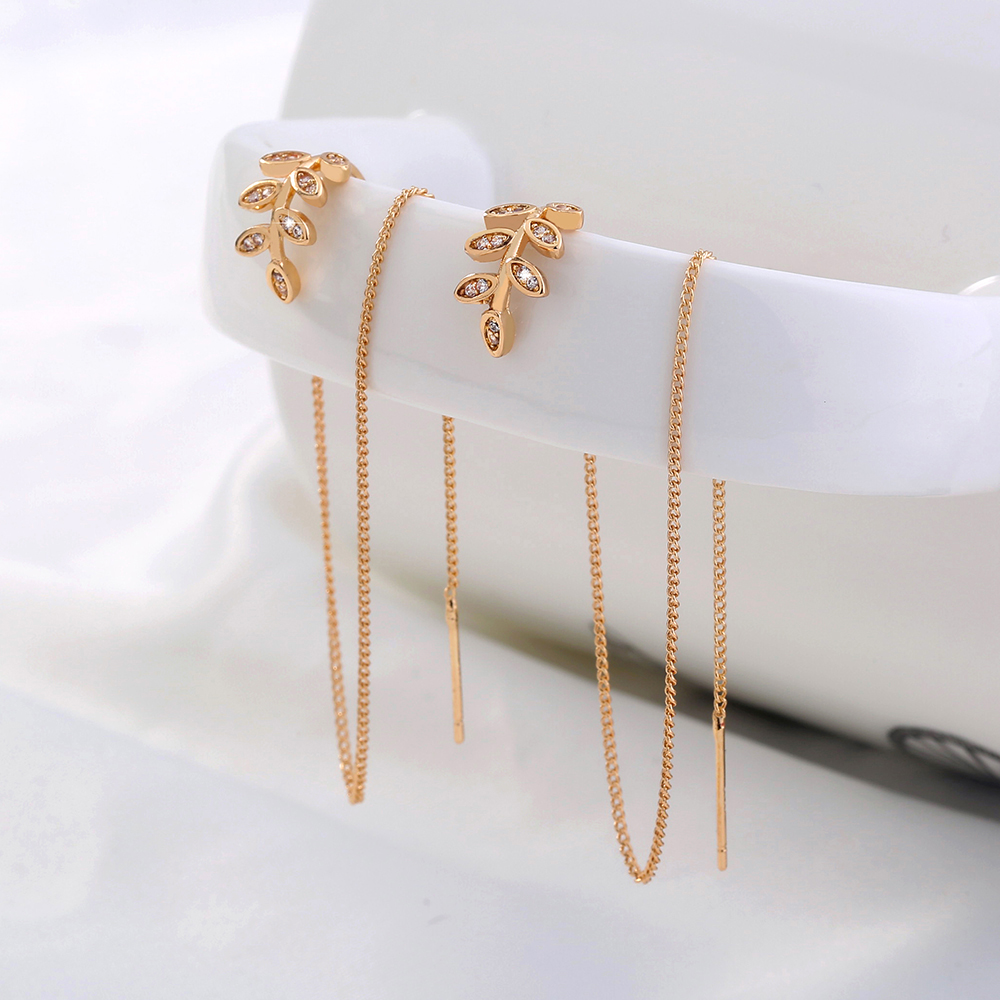 Pair of new fashion copper microinlaid zircon branch pendant tassel pierced earringspicture6
