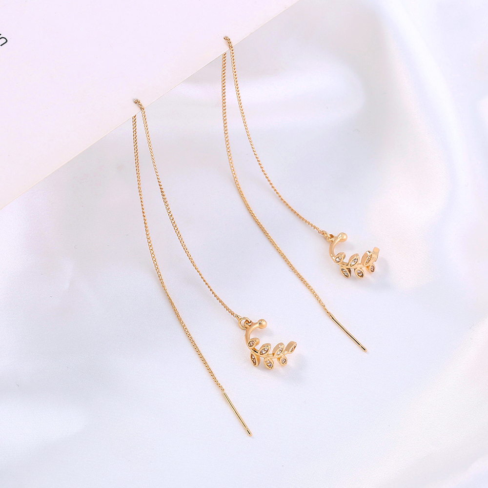 Pair of new fashion copper microinlaid zircon branch pendant tassel pierced earringspicture4