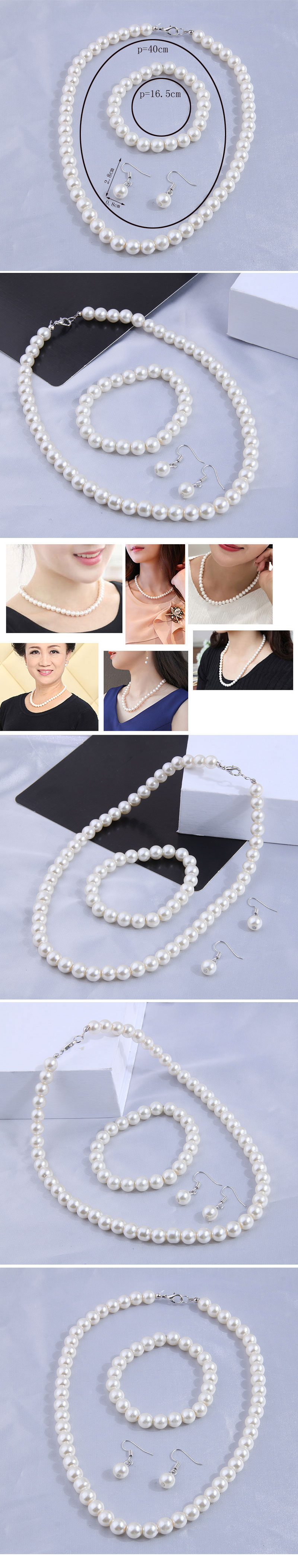 Korean Fashion Pearl Necklace Bracelet Earrings Set