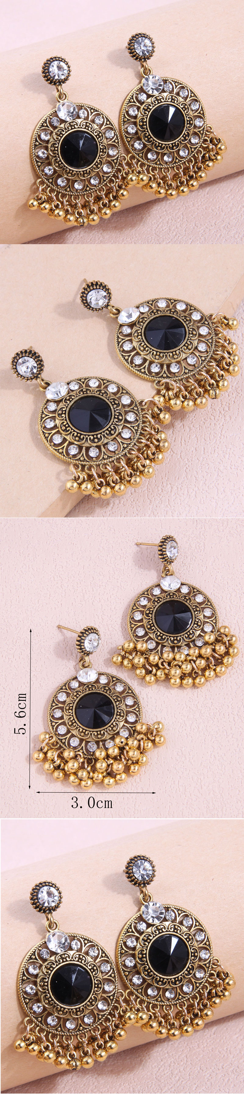 fashion retro geometric hollow alloy diamond tassel drop earringspicture1