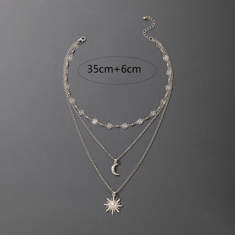 Korean hollow flower pearl alloy crown pendant necklace