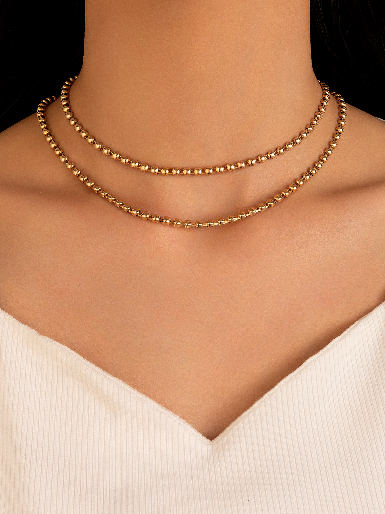 Simple Necklace Jewelry Gold Beaded Double Layer Necklacepicture2