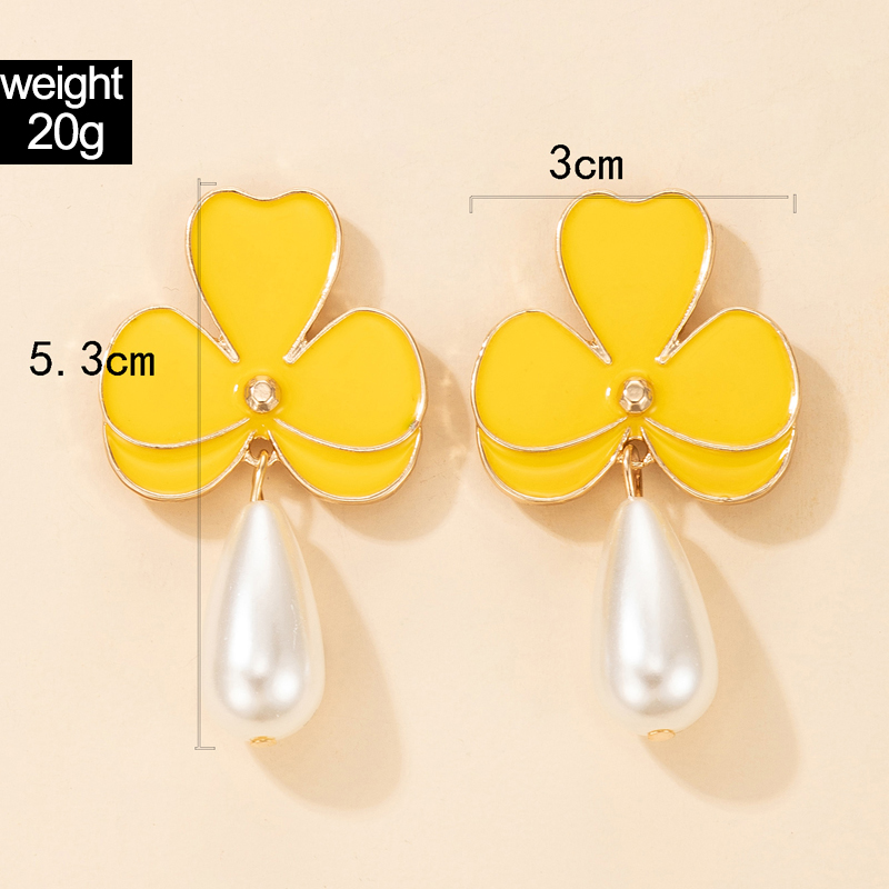 simple yellow oil drop flower pearl pendant earringspicture11