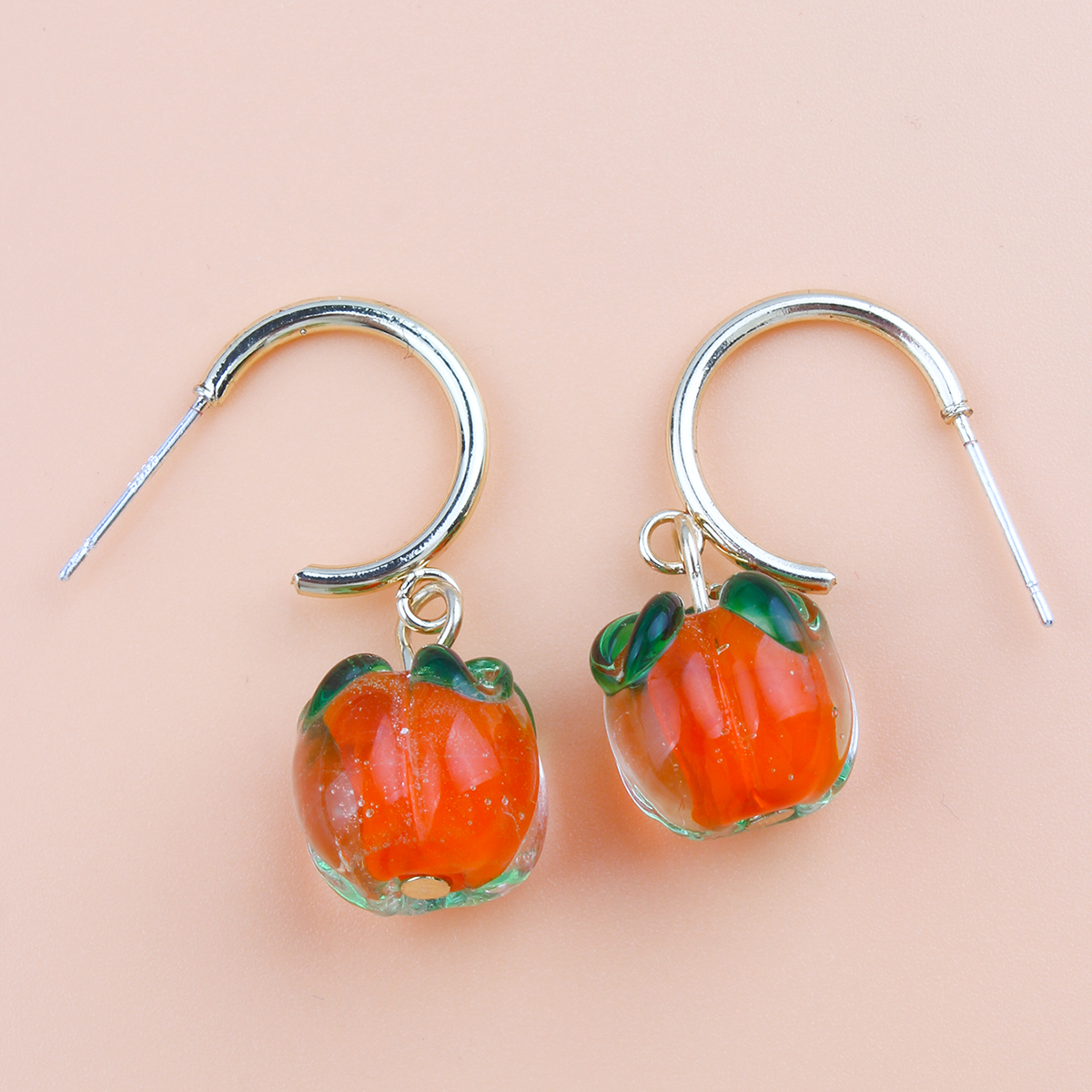 New Year Persimmon Ruyi Retro Simple Oil Glass Small Hoop Earringspicture1