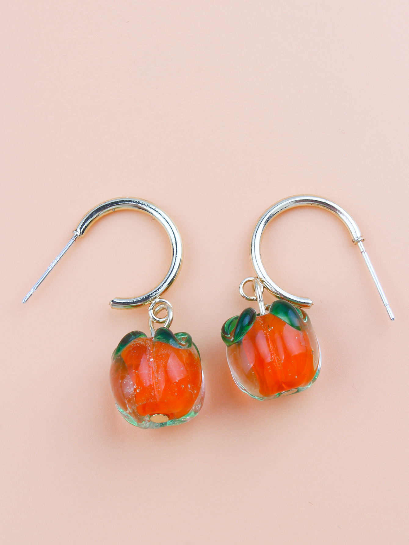New Year Persimmon Ruyi Retro Simple Oil Glass Small Hoop Earringspicture2