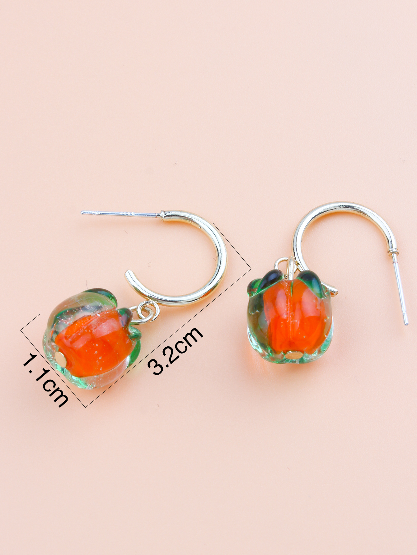 New Year Persimmon Ruyi Retro Simple Oil Glass Small Hoop Earringspicture3