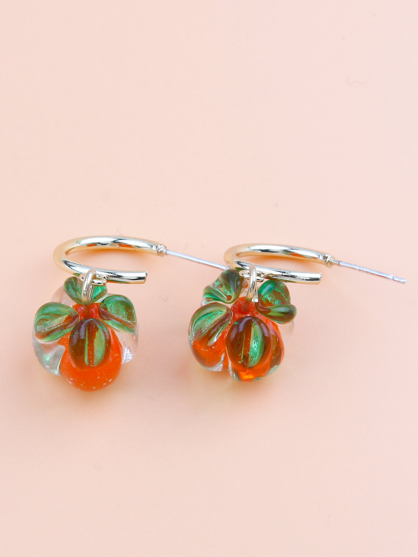 New Year Persimmon Ruyi Retro Simple Oil Glass Small Hoop Earringspicture4