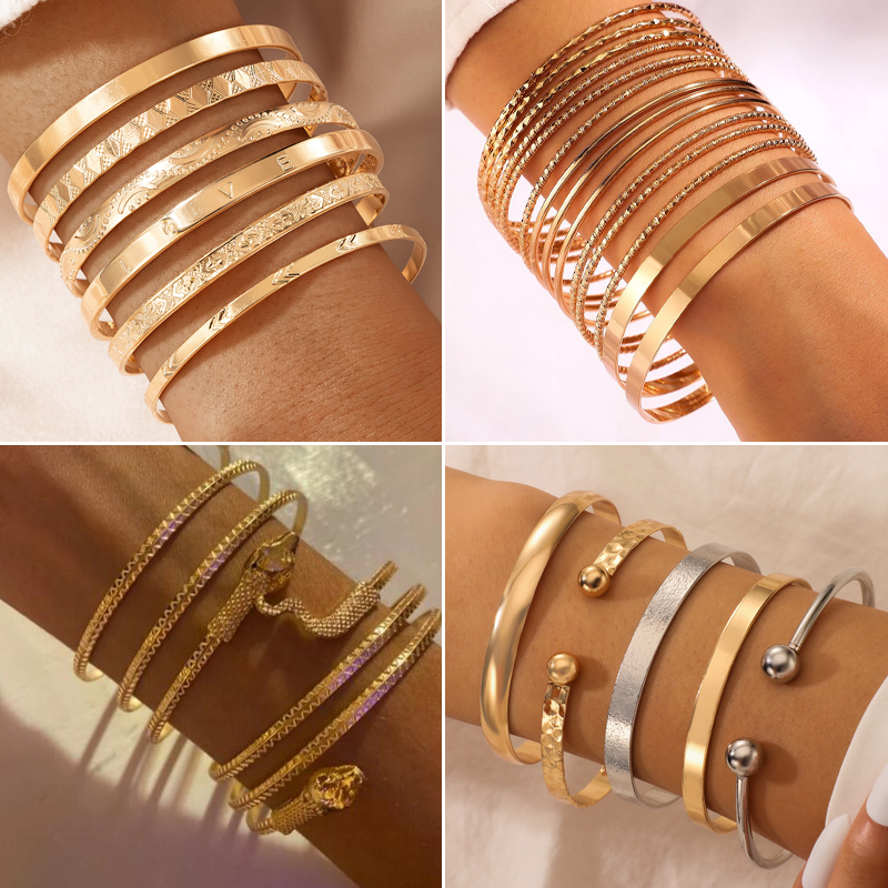 fashion wide golden glossy bracelet fourteen-piece set