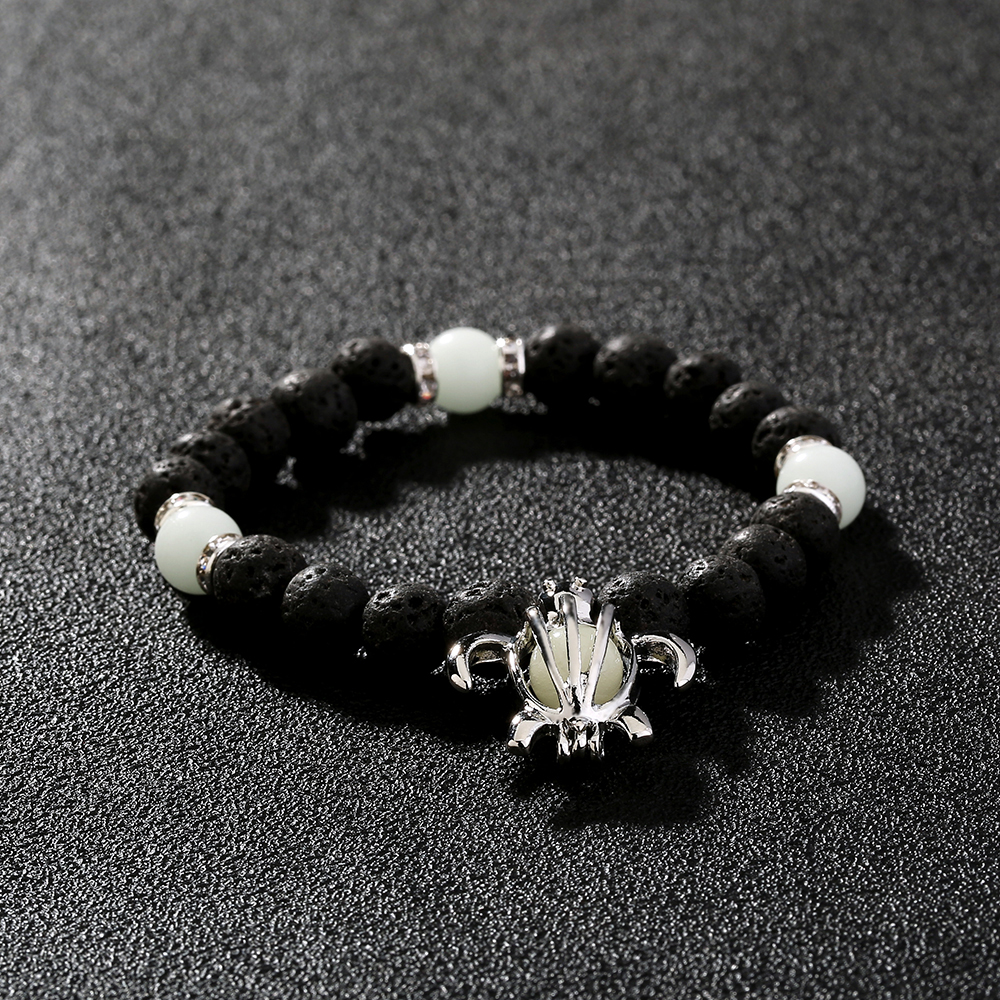 New fashion jewelry turtle pendant black volcanic beads luminous elastic alloy braceletpicture2