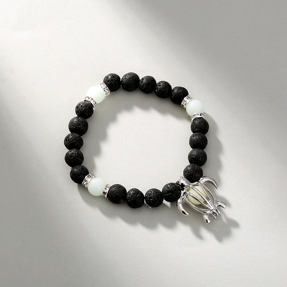 New fashion jewelry turtle pendant black volcanic beads luminous elastic alloy braceletpicture3