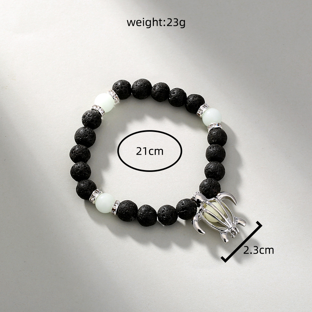New fashion jewelry turtle pendant black volcanic beads luminous elastic alloy braceletpicture4