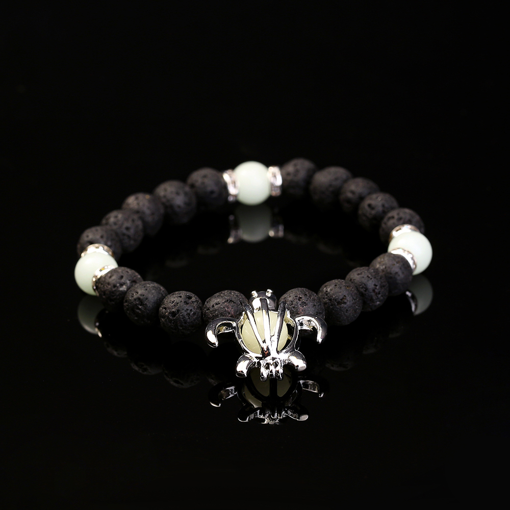 New fashion jewelry turtle pendant black volcanic beads luminous elastic alloy braceletpicture5