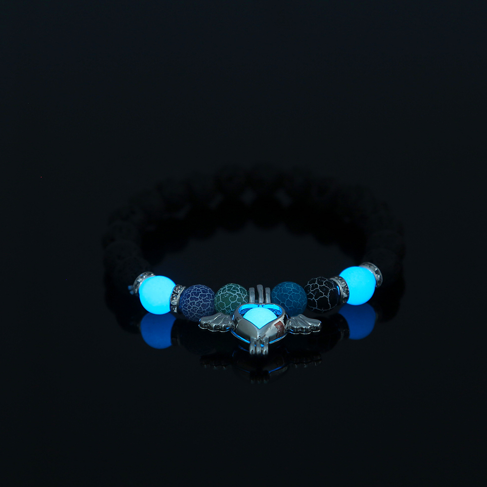 Simple personality bracelet love wings pendant element beaded black volcanic stone multicolor crack natural stone sky blue luminous bead luminous elastic braceletpicture4