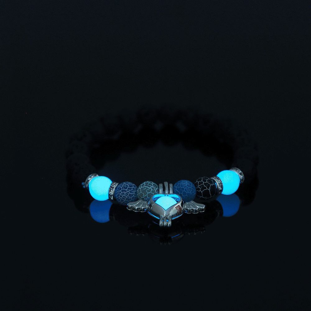 Simple personality bracelet love wings pendant element beaded black volcanic stone multicolor crack natural stone sky blue luminous bead luminous elastic braceletpicture6