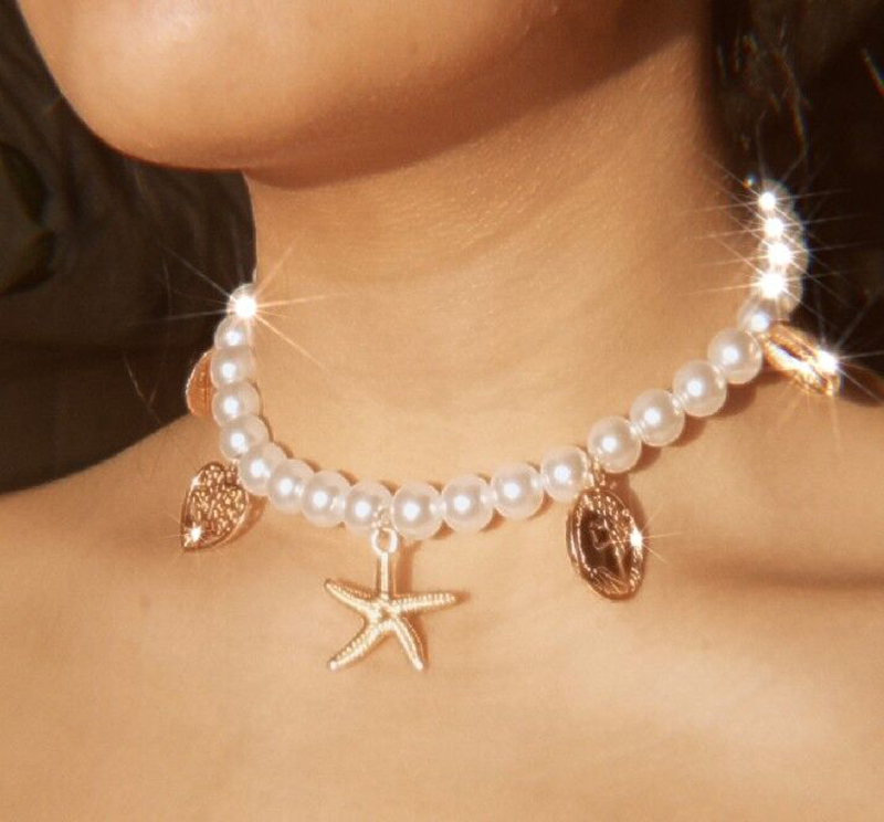 Boho Seestern Muschel Perlenkette Damen einlagige Halskettepicture3