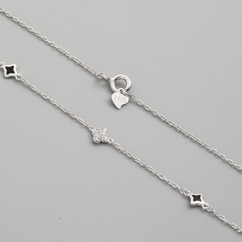 Simple hollow clover inlaid zirconium geometric 925 silver necklacepicture1