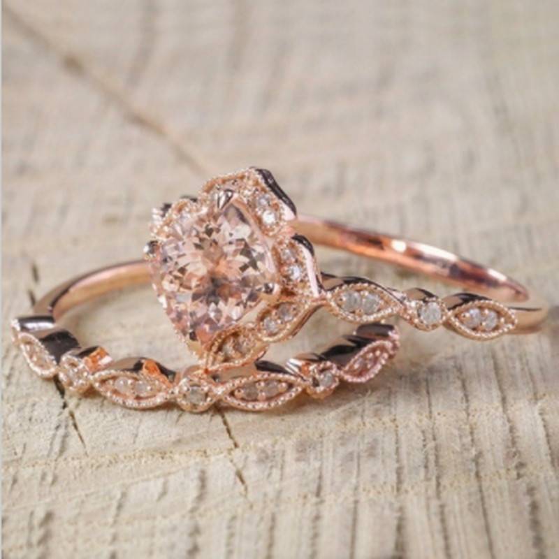 Simple 18k Rose Gold Alloy Micro-Inlaid Square Zircon Ring Engagement Ring