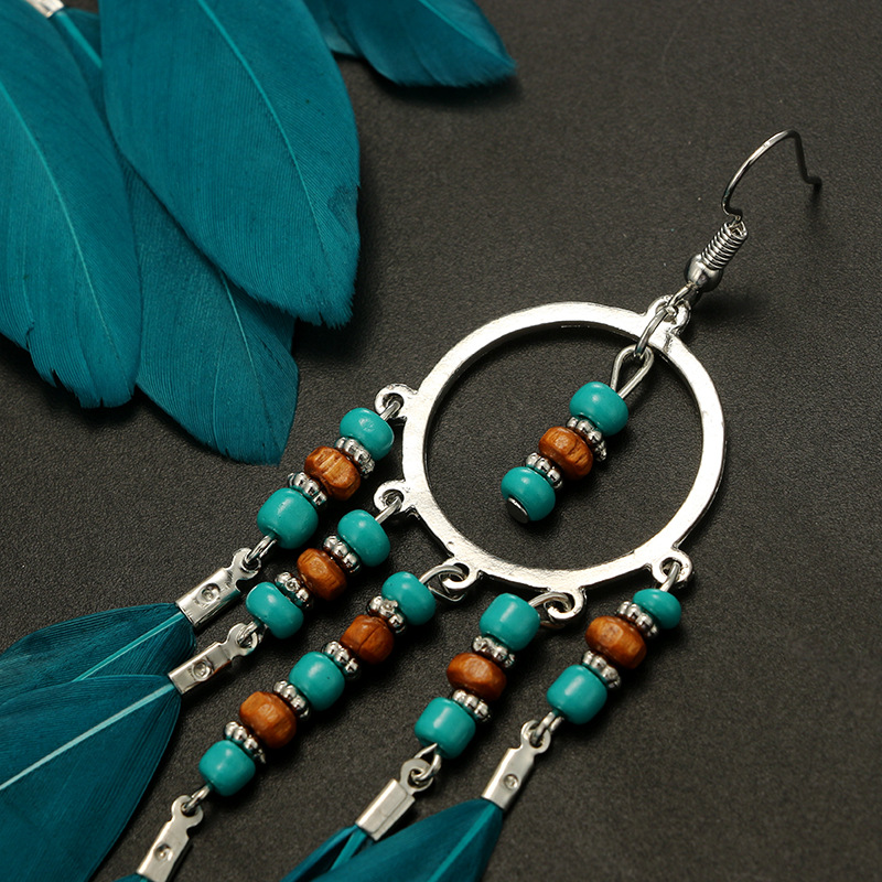 Boho Bead Earrings Vintage Ethnic Tassel Feather Stud Earringspicture3