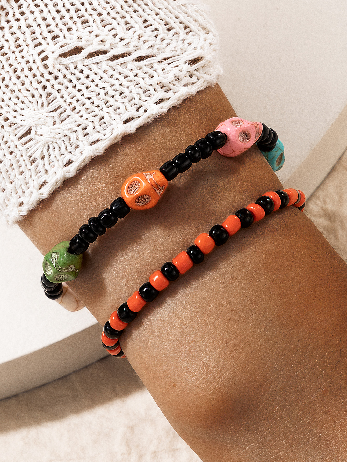 2022 new Halloween skull color beaded elastic rope bracelet