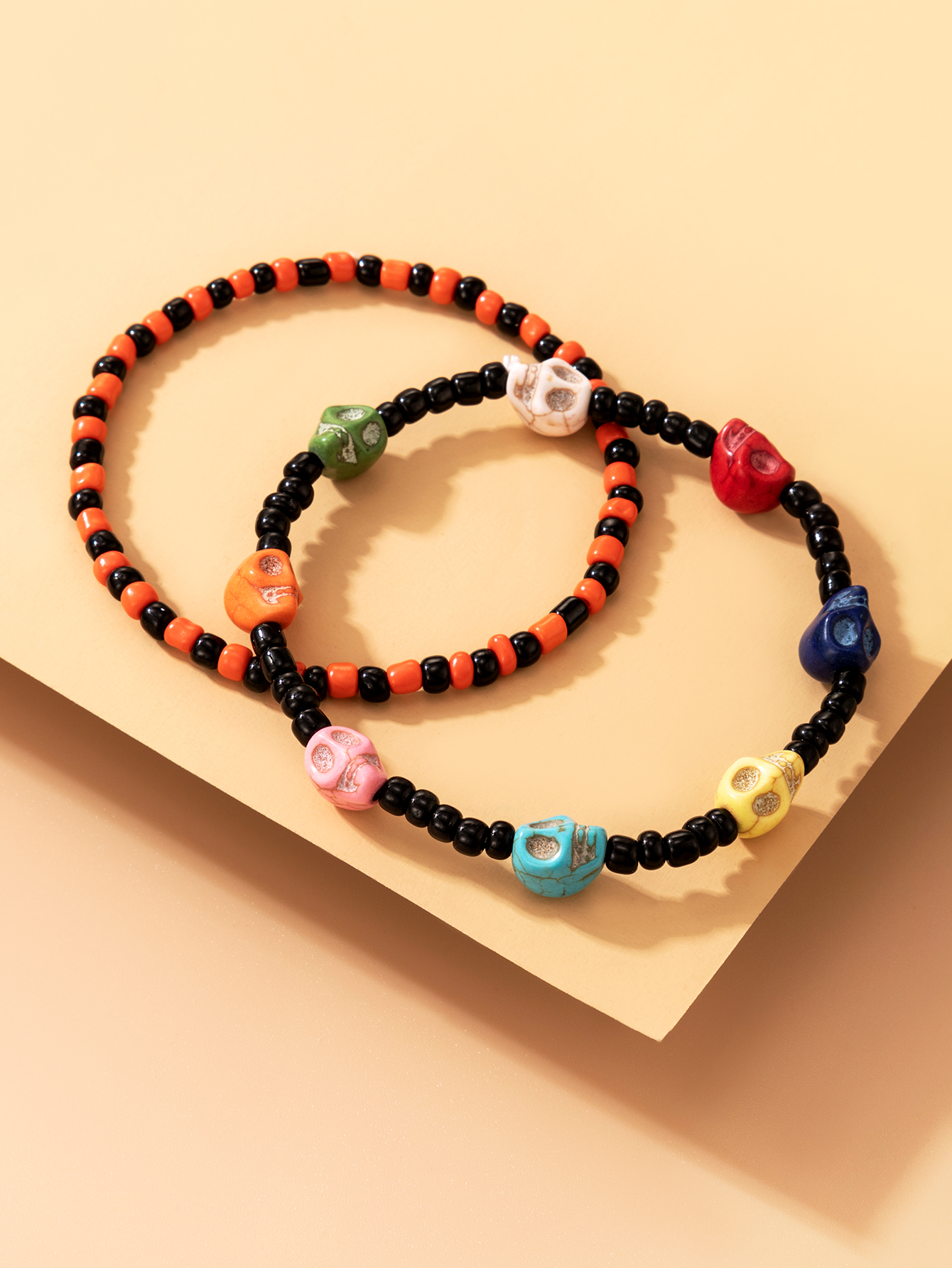 2022 new Halloween skull color beaded elastic rope bracelet