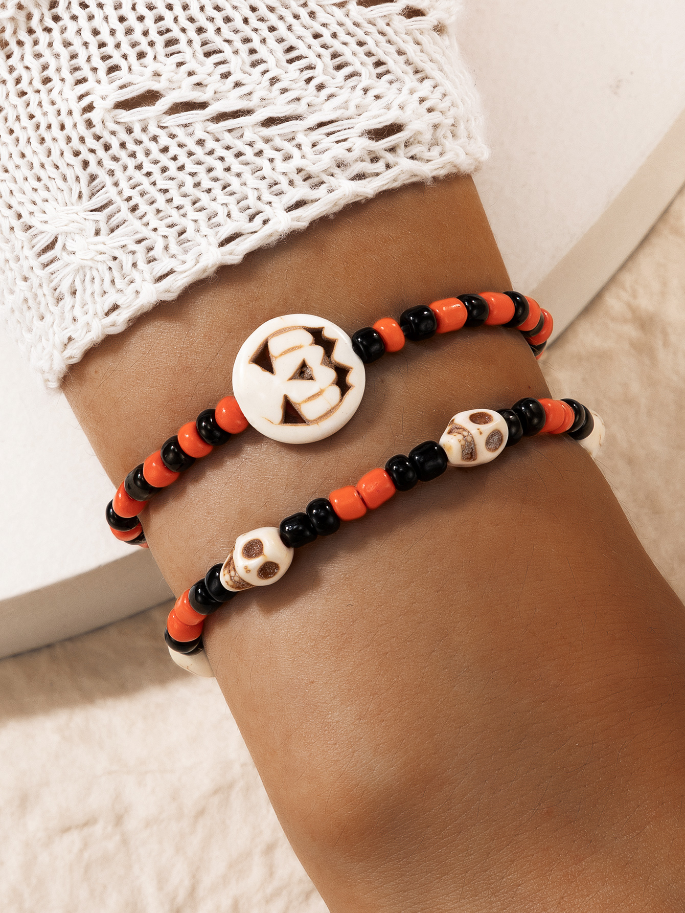 2022 new Halloween skull color beaded elastic rope bracelet