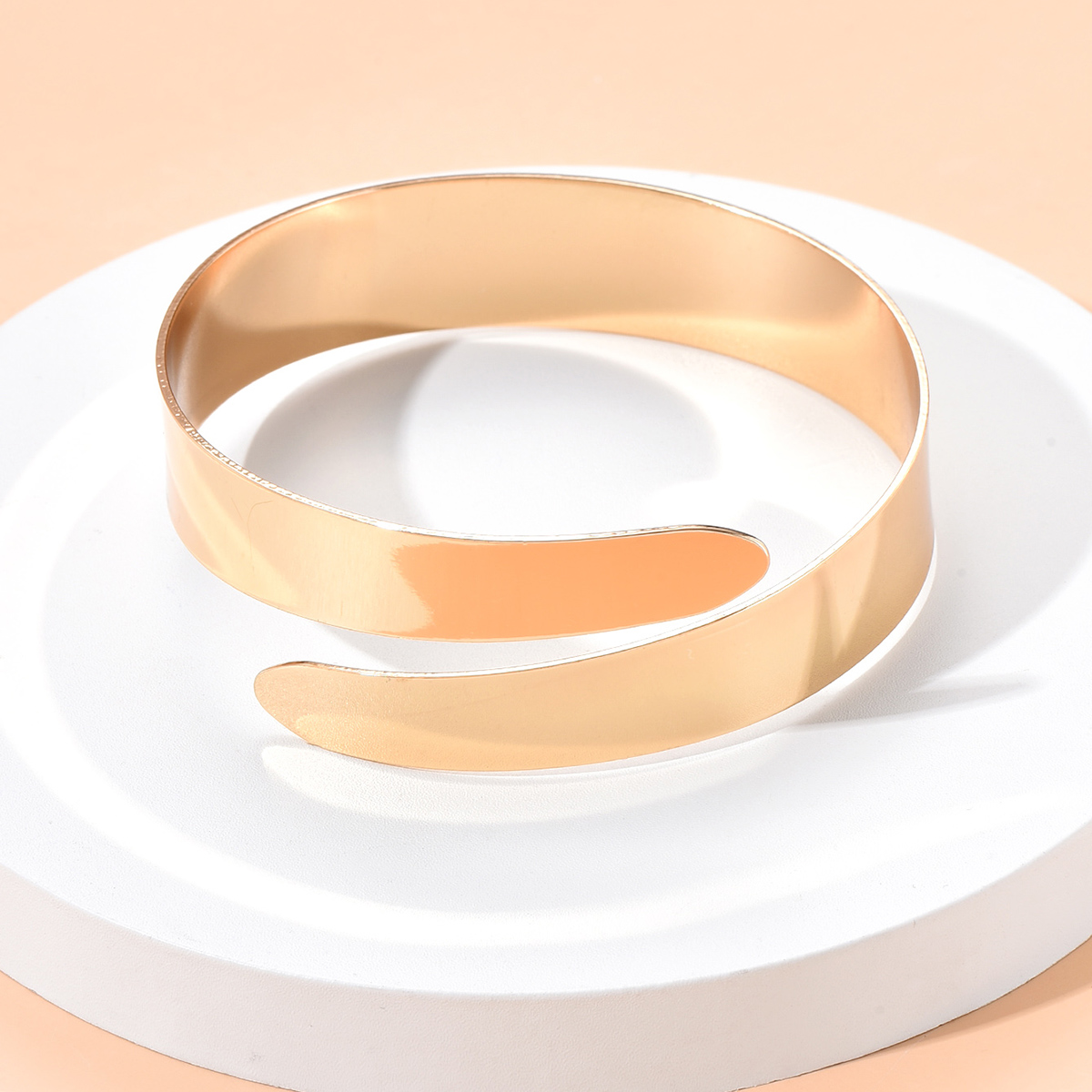 simple geometric smooth double-layer open arm ring