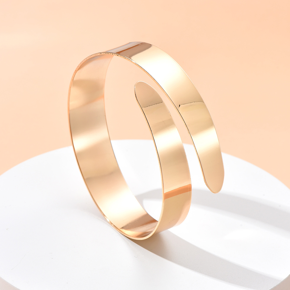 simple geometric smooth double-layer open arm ring