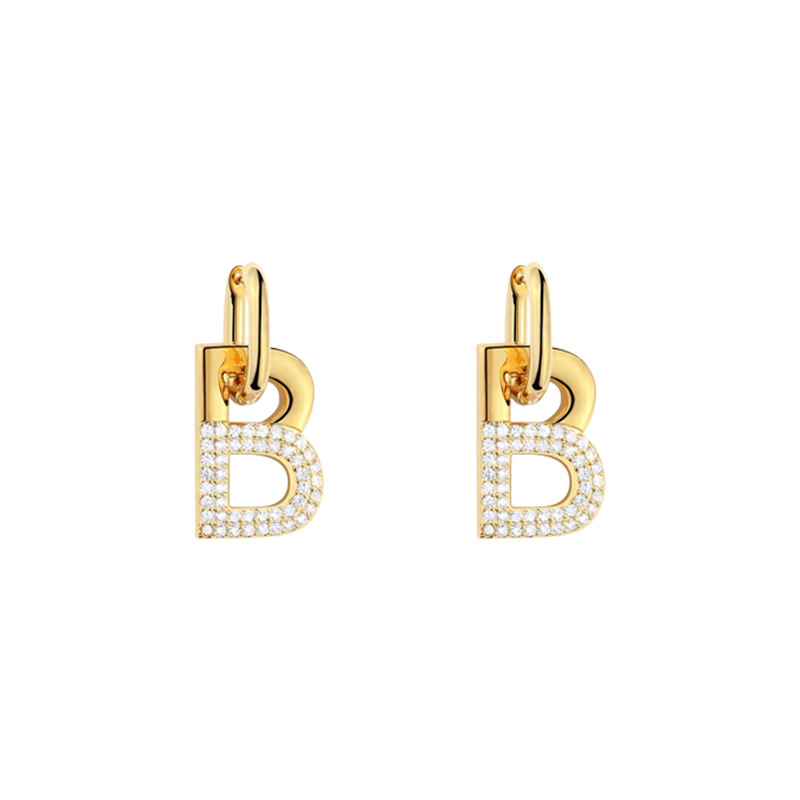 letter Bshaped pendant inlaid rhinestone ear buckle earringspicture5