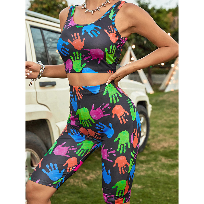 2022 spring and summer new printed round neck camisole twopiece suit womenpicture3