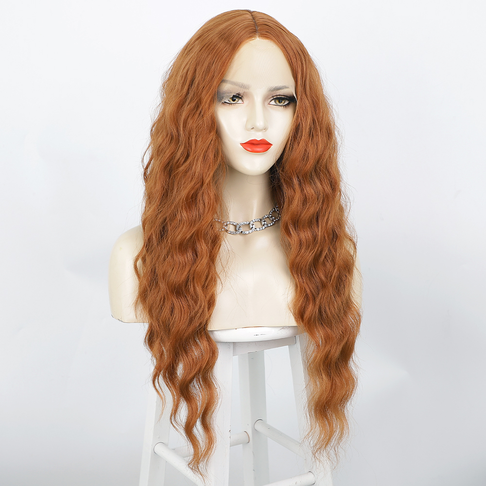 womens middle part long curly hair lace water ripple chemical fiber headgear wigspicture4