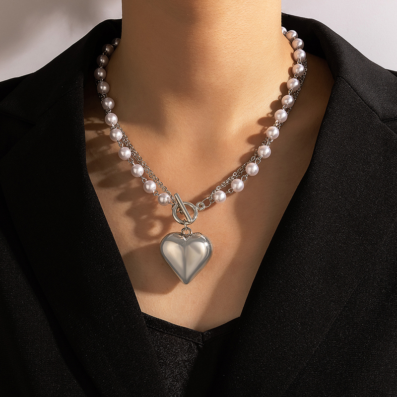 Fashion Pearl Drop Oil Pattern Checkerboard Geometric Clavicle Chain